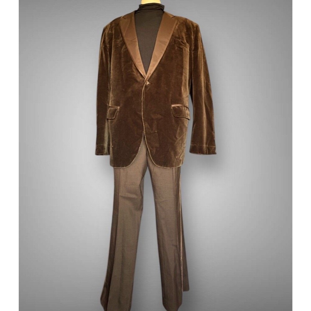 Vintage 1970s Dark Chocolate Brown Velvet Tuxedo Suit – 42R Jacket 36x38 Pants